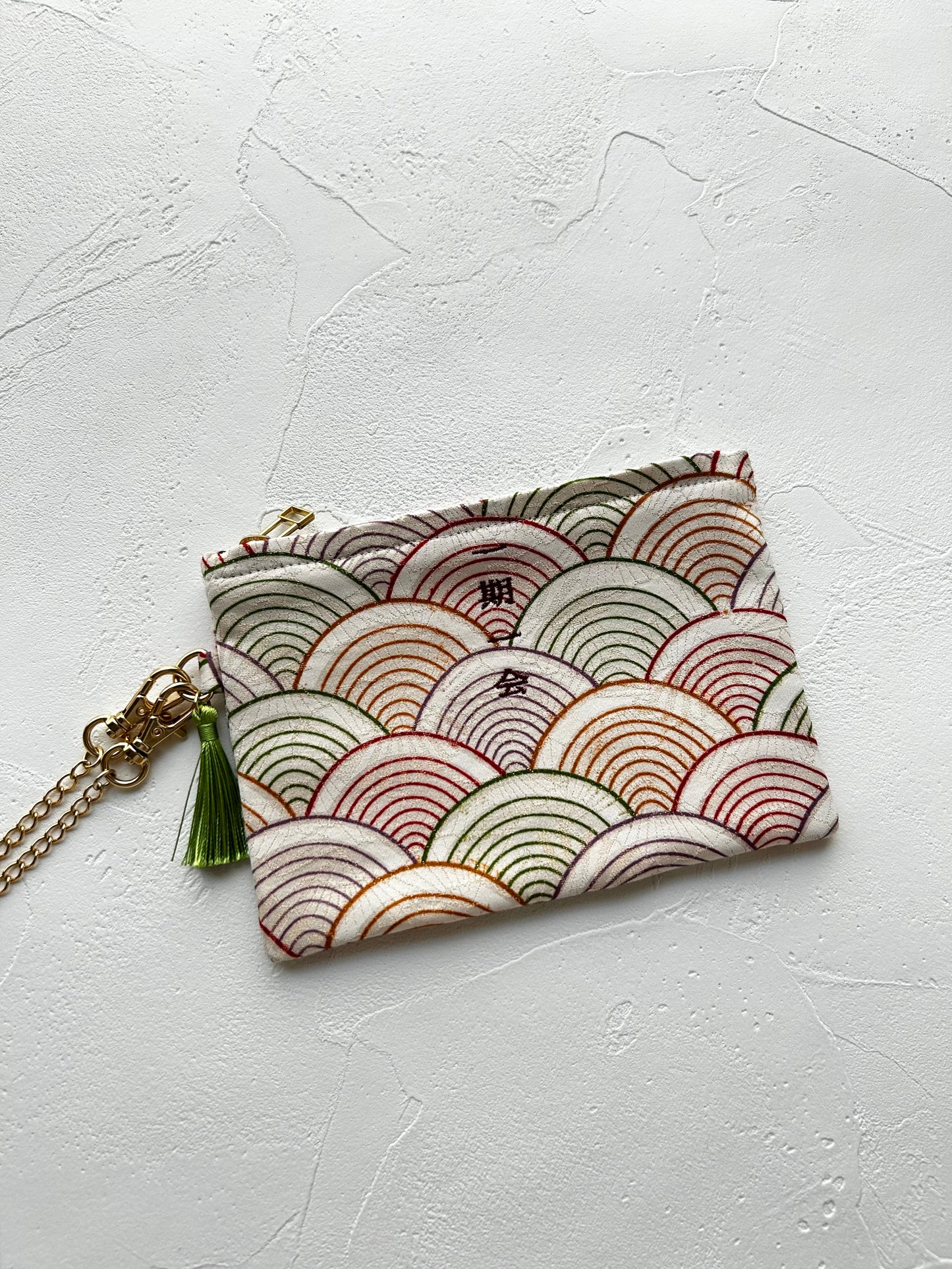 KOTOWAZA POUCH -Seigaiha　with purple embroidery