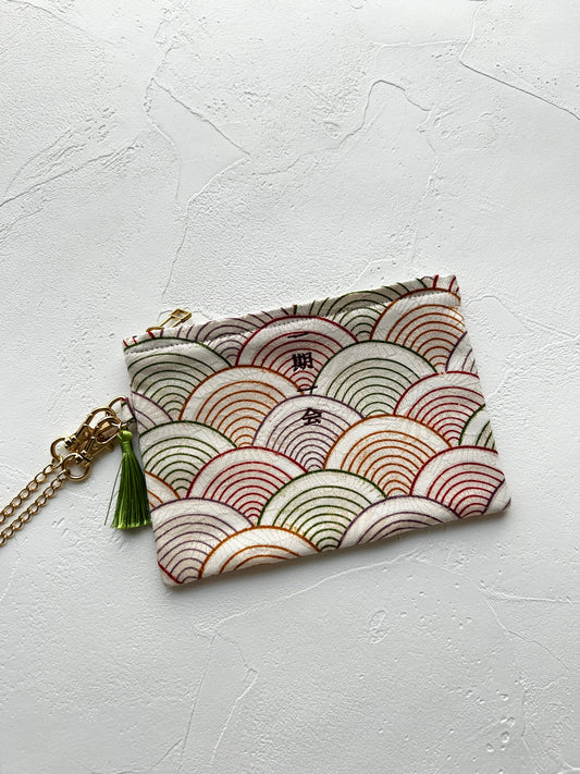 KOTOWAZA POUCH -Seigaiha　with purple embroidery