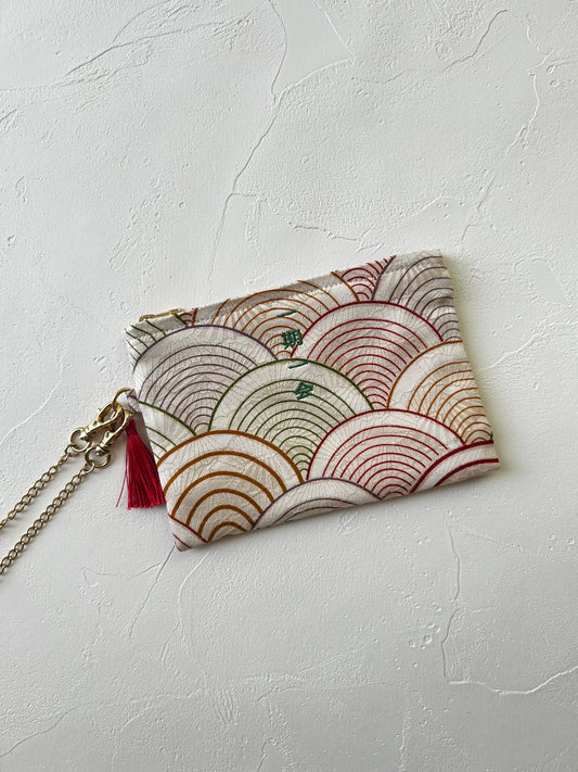 KOTOWAZA POUCH -Seigaiha　with green embroidery