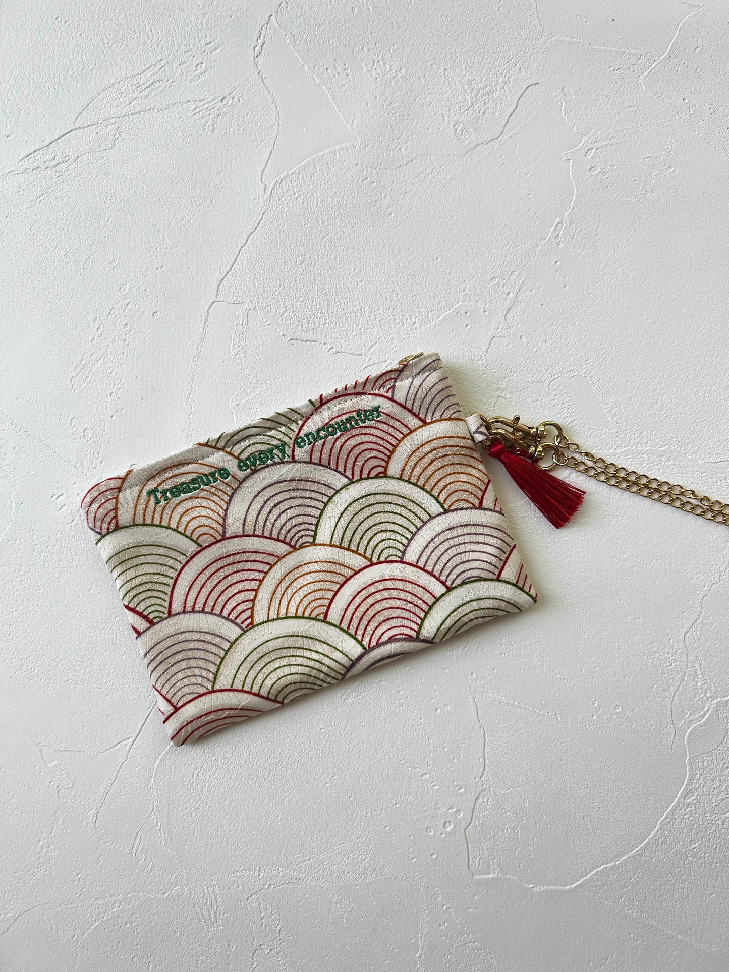 KOTOWAZA POUCH -Seigaiha　with green embroidery
